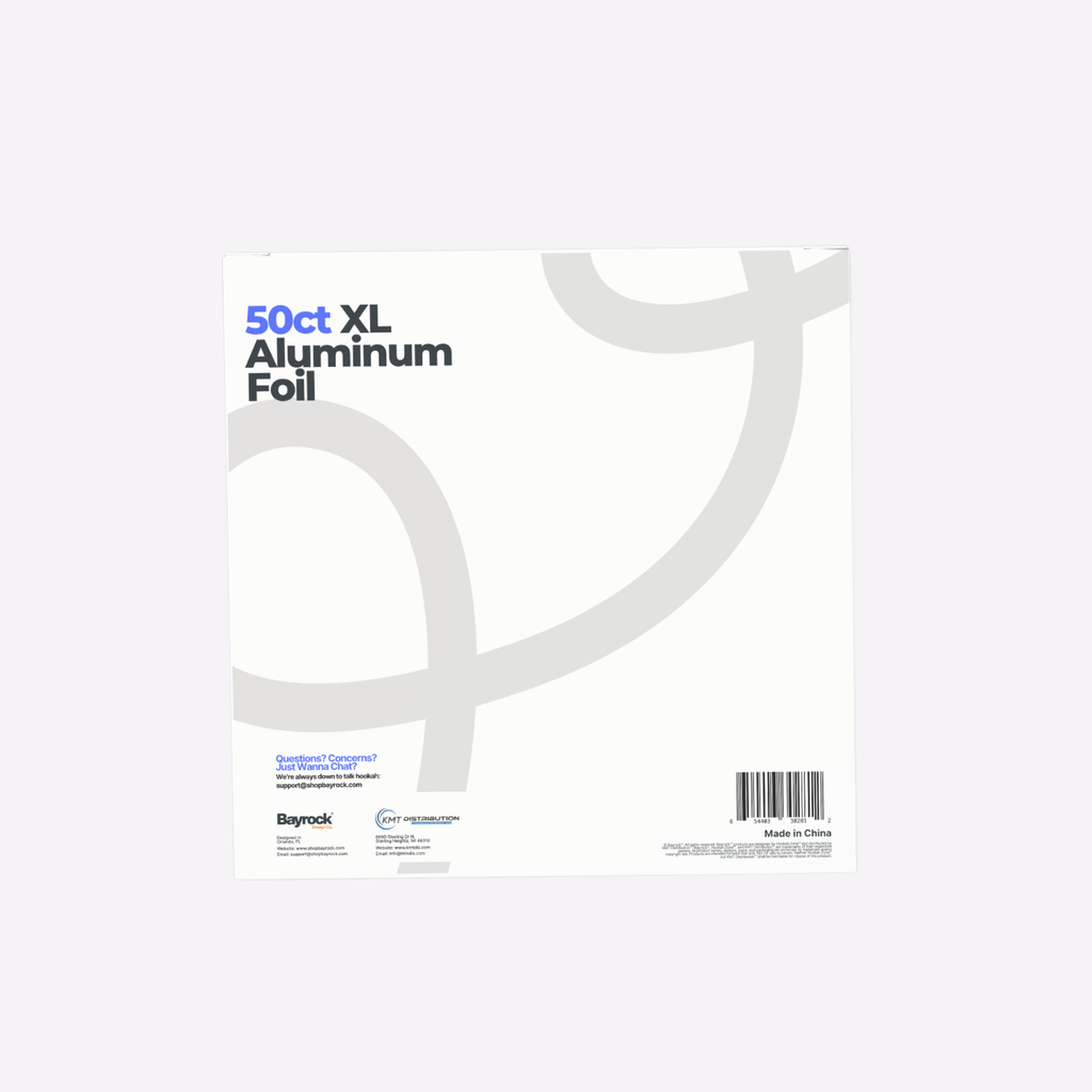 Package of 50ct XL Aluminum Foil with brand names on a white background
