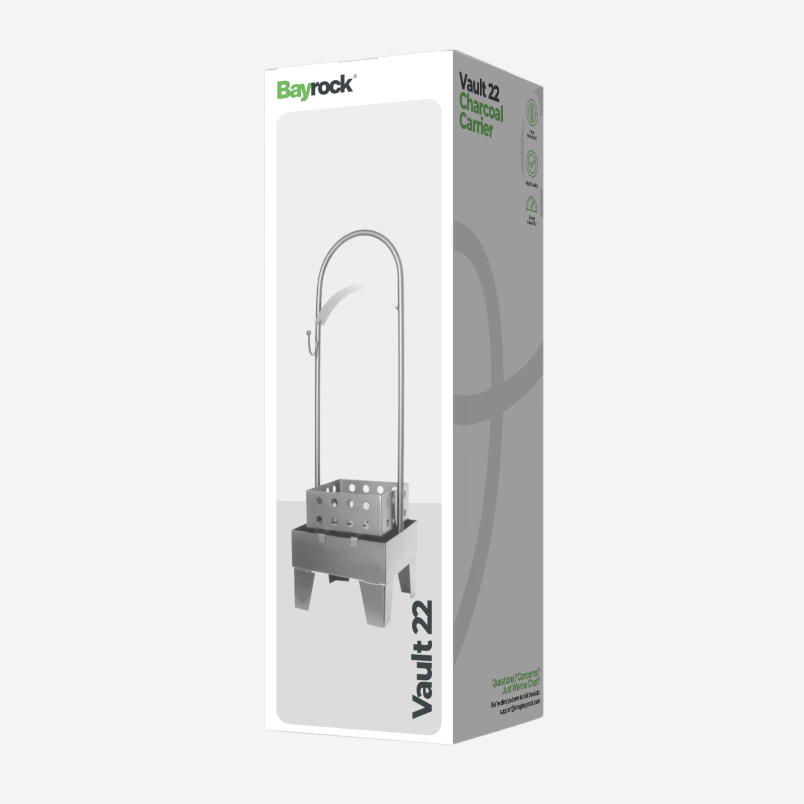 Bayrock Vault 22 Charcoal Cart packaging on a white background
