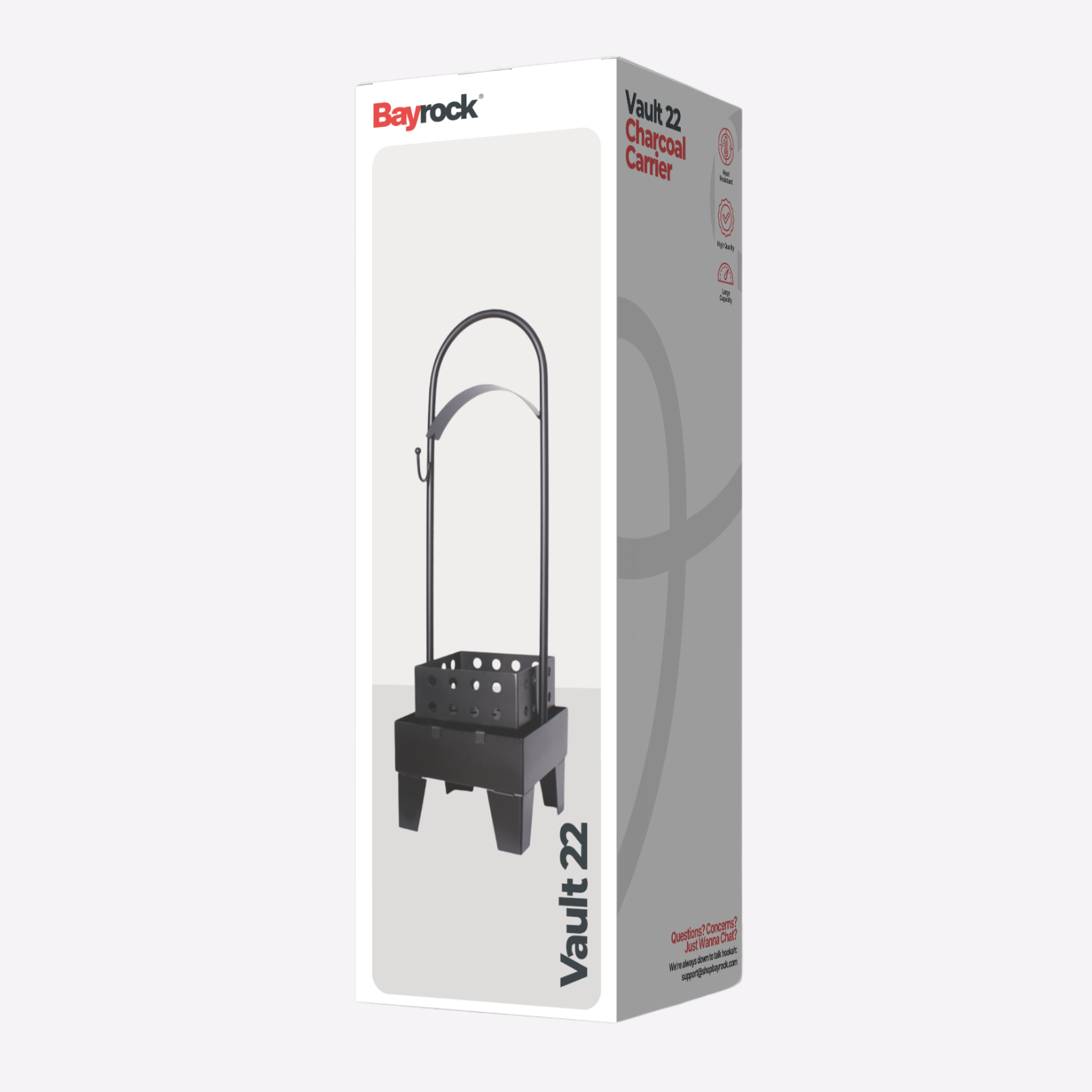 Bayrock Vault 22 Charcoal Carrier packaging on a white background
