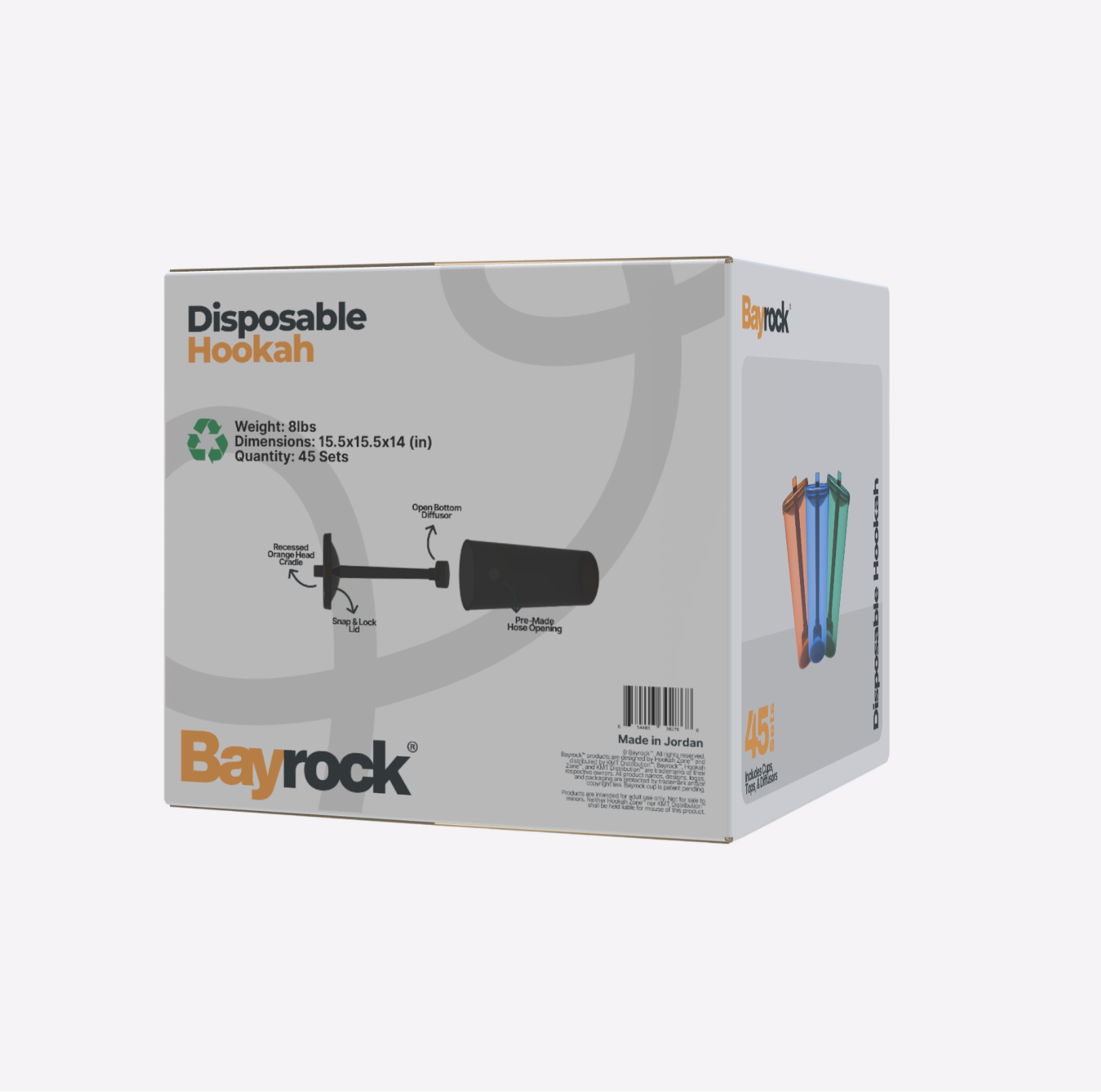 Bayrock disposable hookah packaging box on a white background