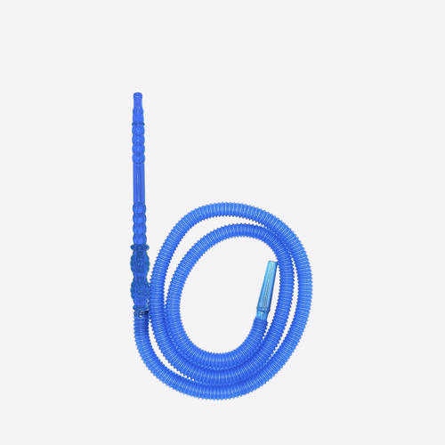 Coiled blue hose on a white background
