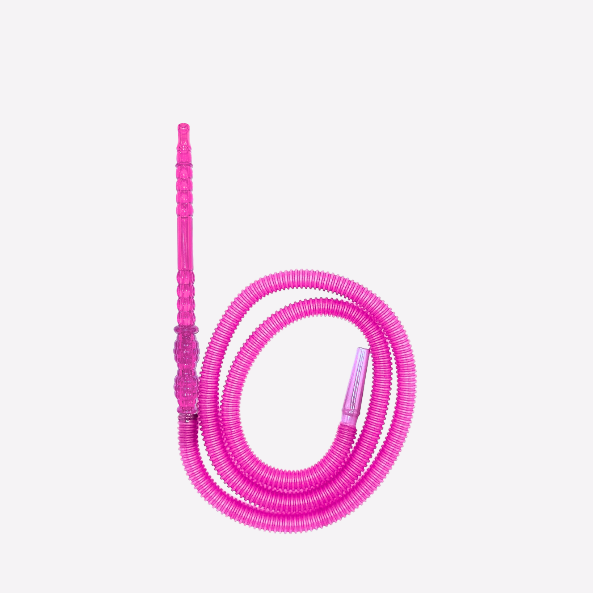 Pink coiled hose on a white background