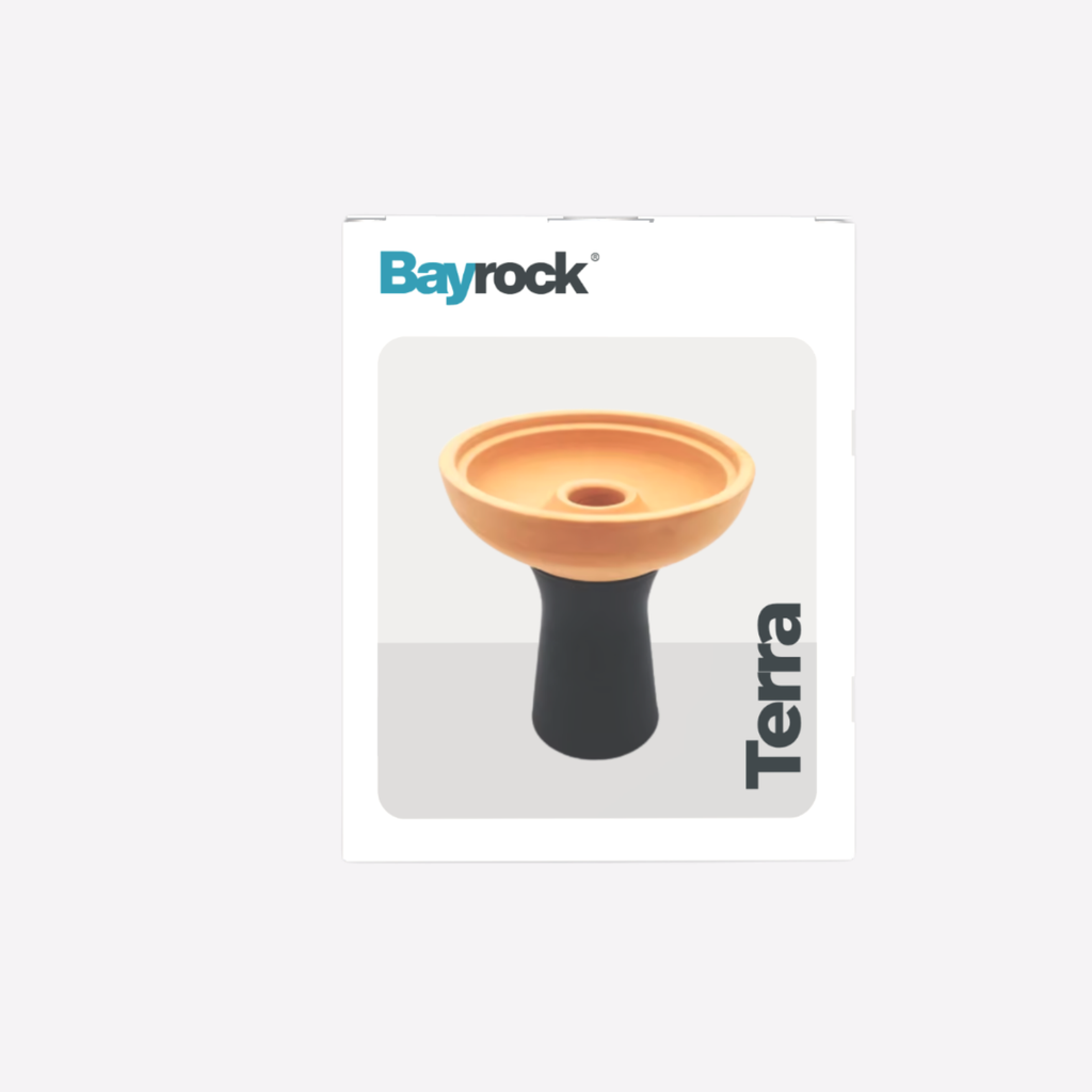 Bayrock Terra product packaging with a hookah bowl on a white background
