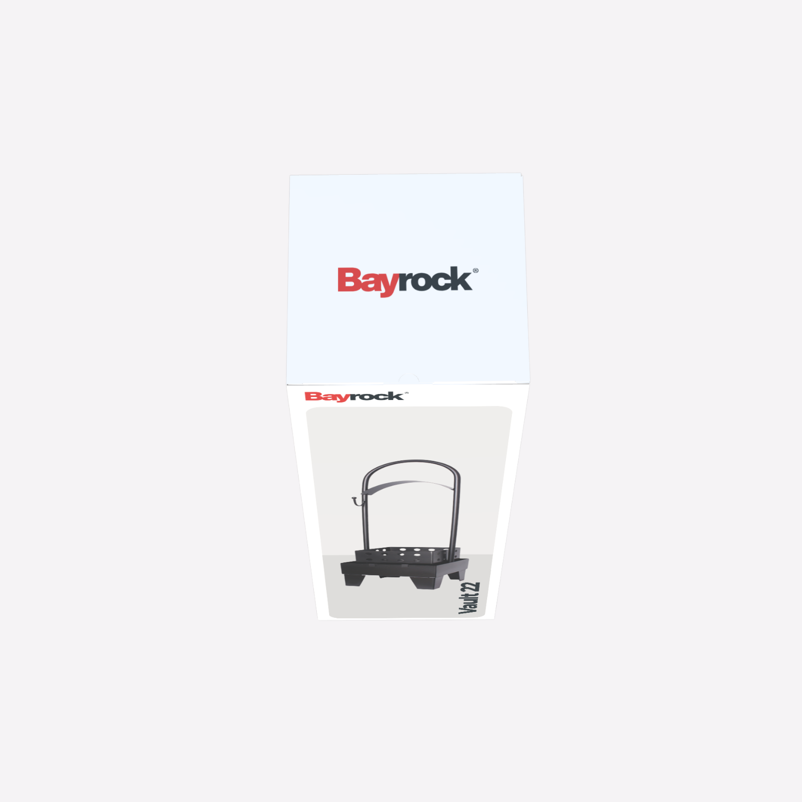 Bayrock product packaging with a black metal stand on a white background