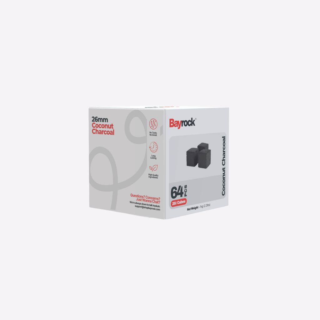 Box of Bayrock coconut charcoal on a white background