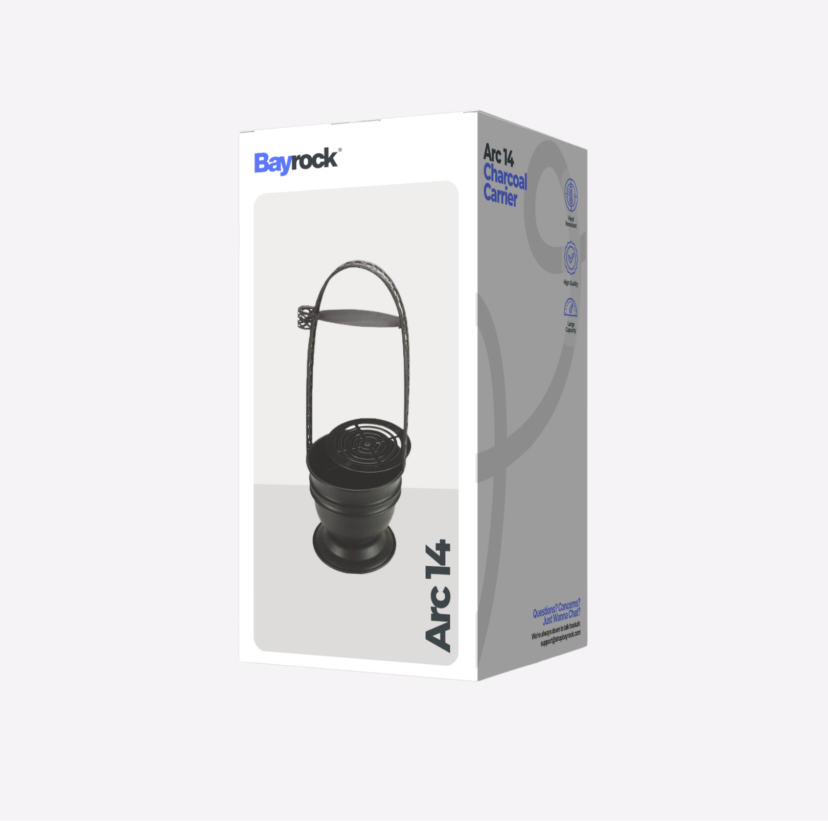 Bayrock Arc 14 charcoal carrier packaging on a white background