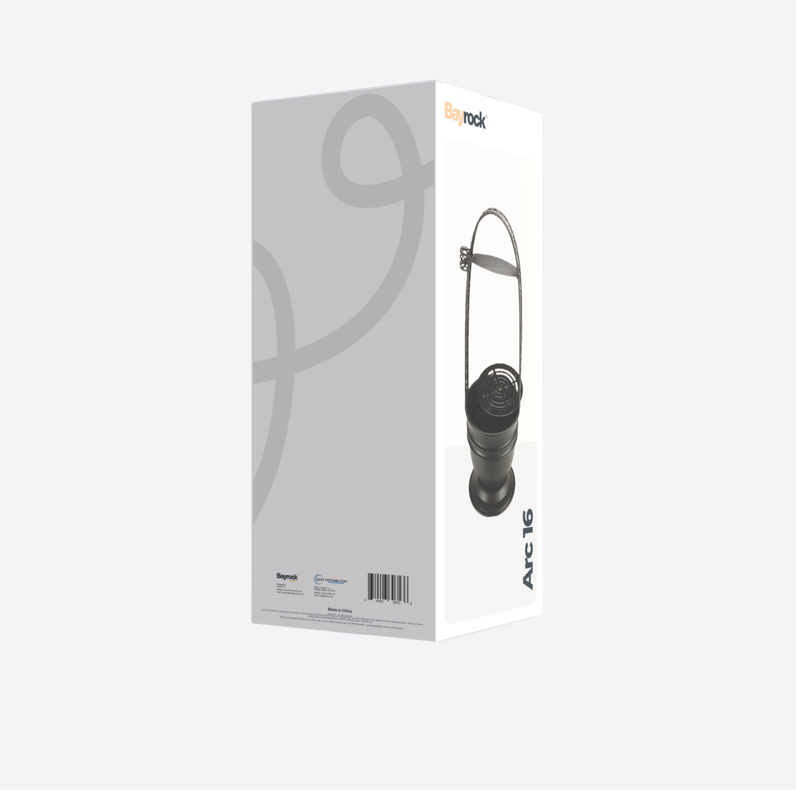 Packaging of a black carrier with 'Arc' branding on a white background
