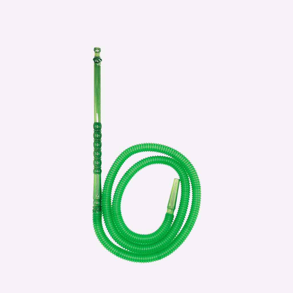 Green coiled hose on a white background