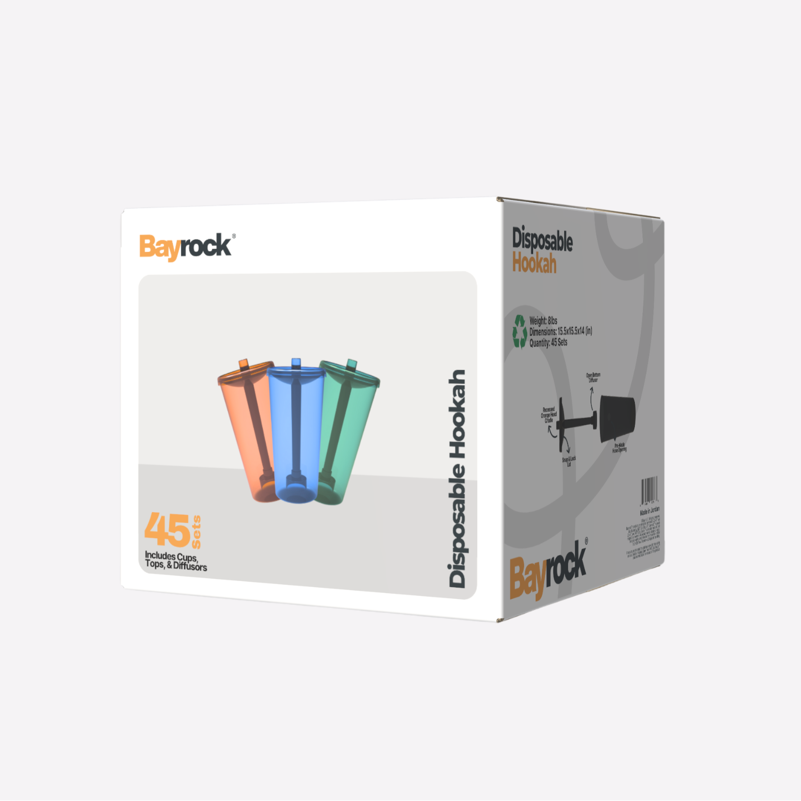 Bayrock disposable hookah packaging on a white background