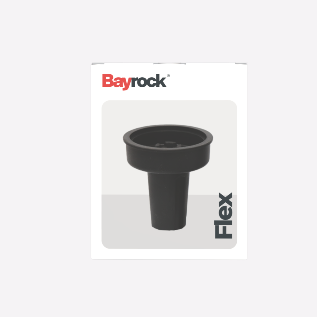 Black flex bowl product with 'Bayrock Flex' branding on a white background