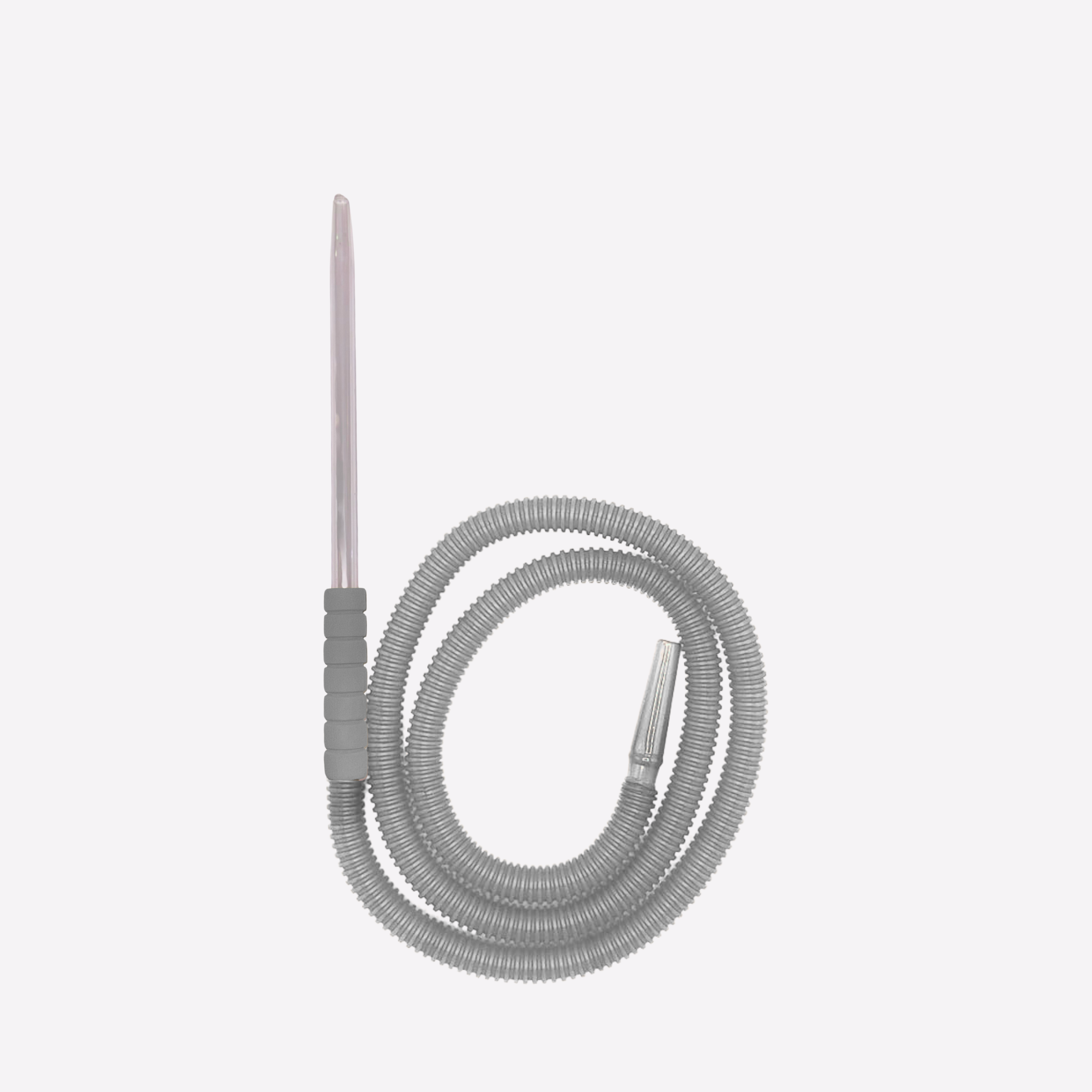 Gray hose with a metal probe on a white background