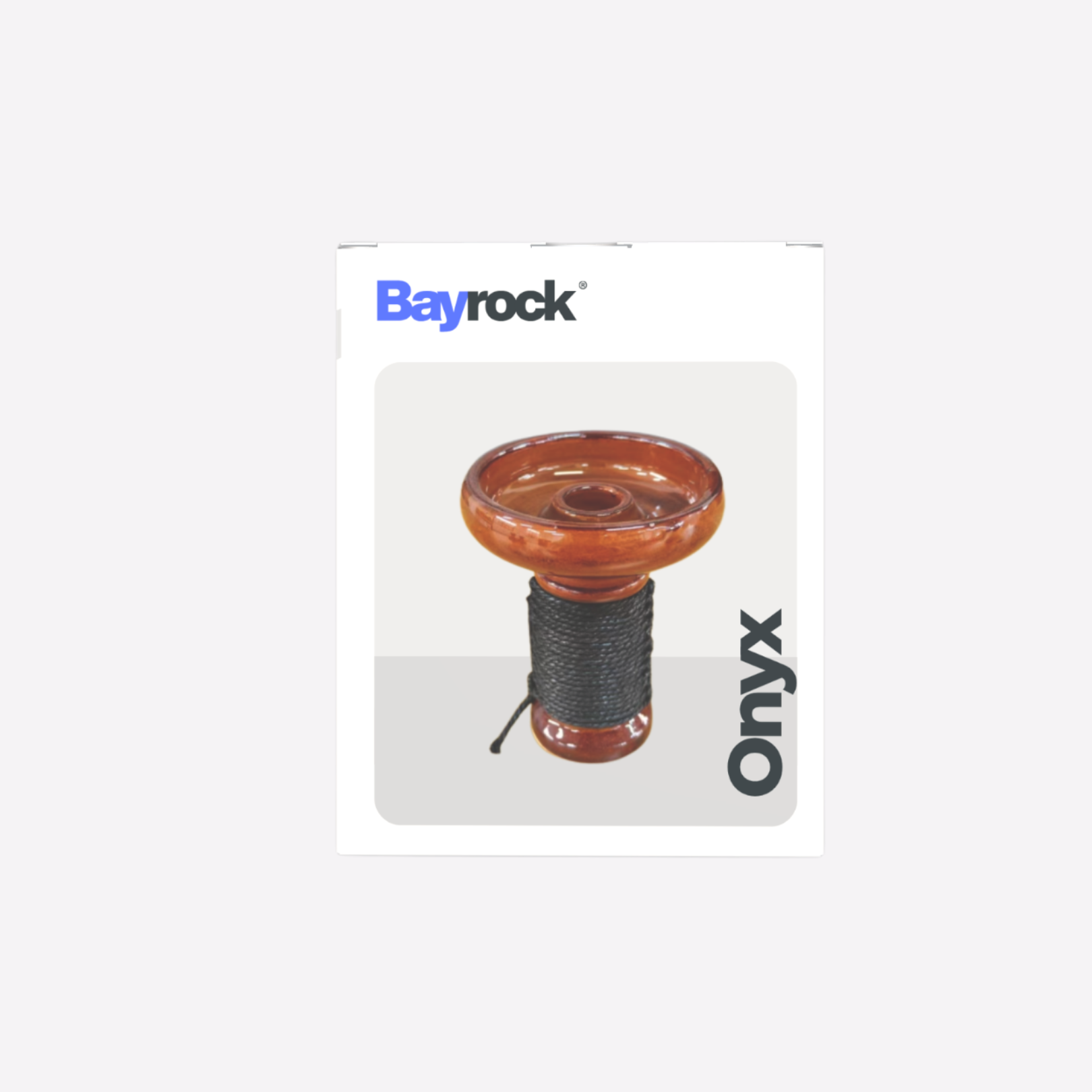 Bayrock Onyx product packaging with a brown object on a white background